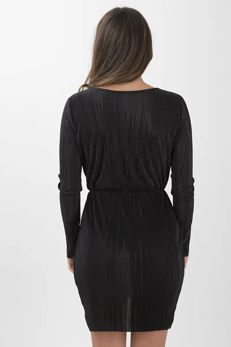Black Cross Over Pleated Dress - Blossom