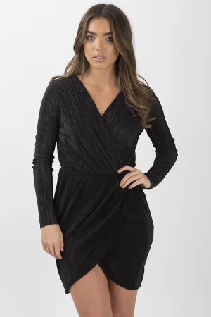 Black Cross Over Pleated Dress - Blossom