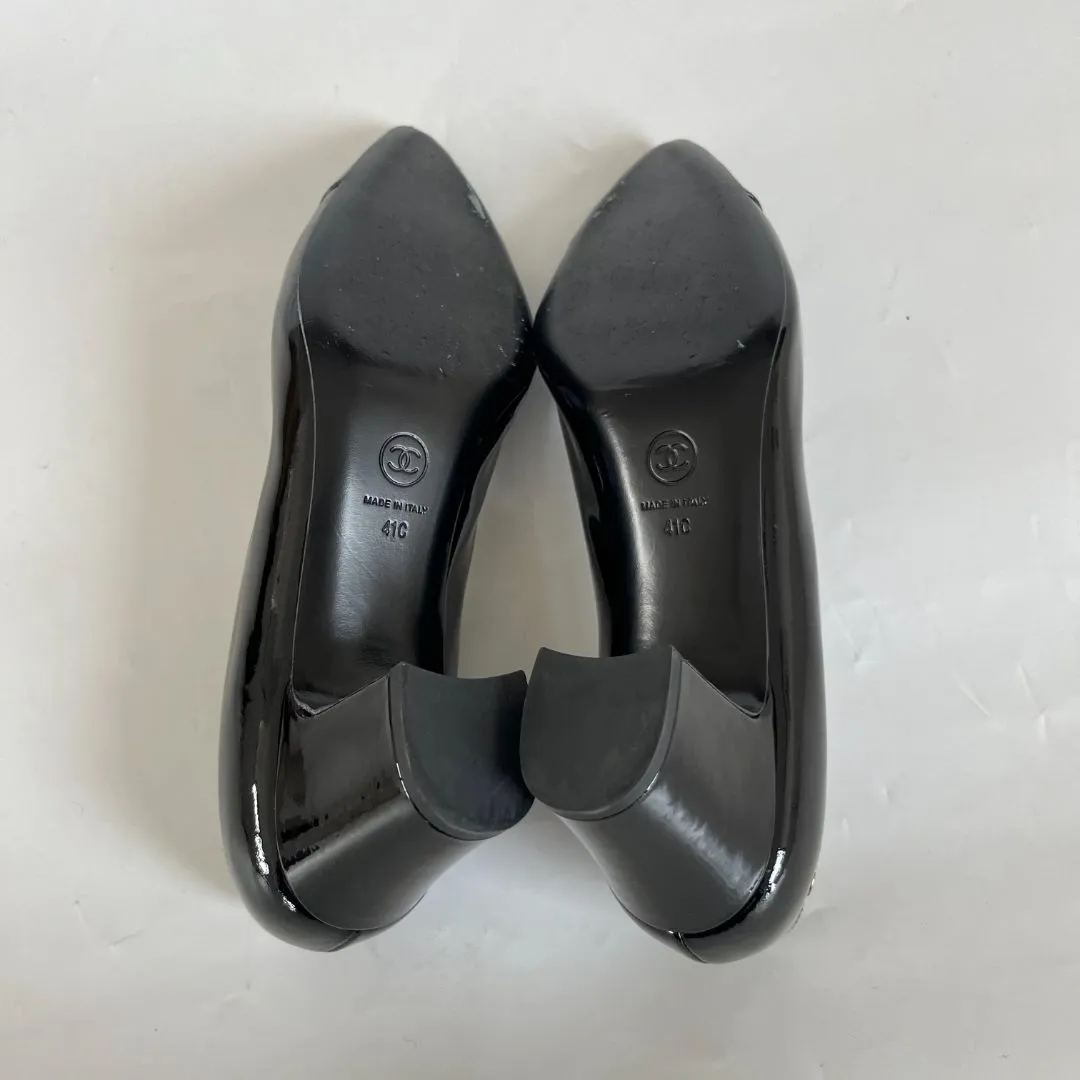 Chanel Black Patent Block Heel Pumps, 41C