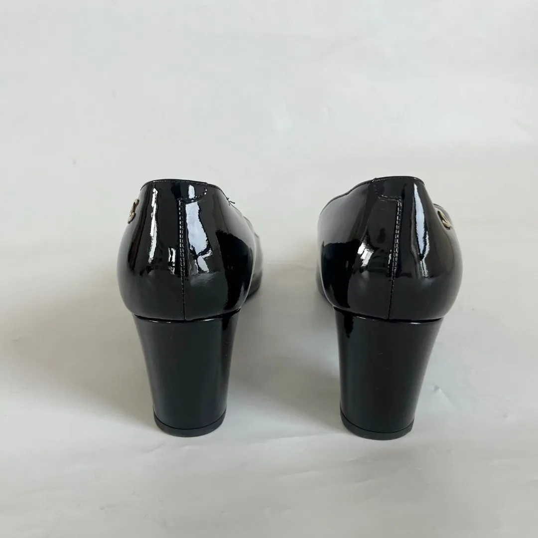 Chanel Black Patent Block Heel Pumps, 41C