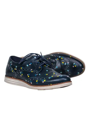 Cole Haan - Navy Floral Print Lace-Up Loafers Sz 7.5