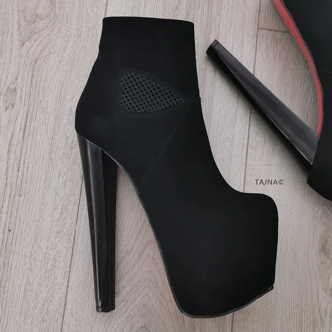Heart Detail Black Platform Ankle Booties