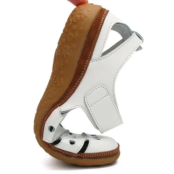 Leather Hollow Out Hook Loop Casual Flat Sandals For Women