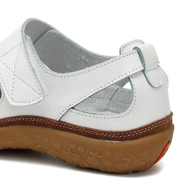 Leather Hollow Out Hook Loop Casual Flat Sandals For Women