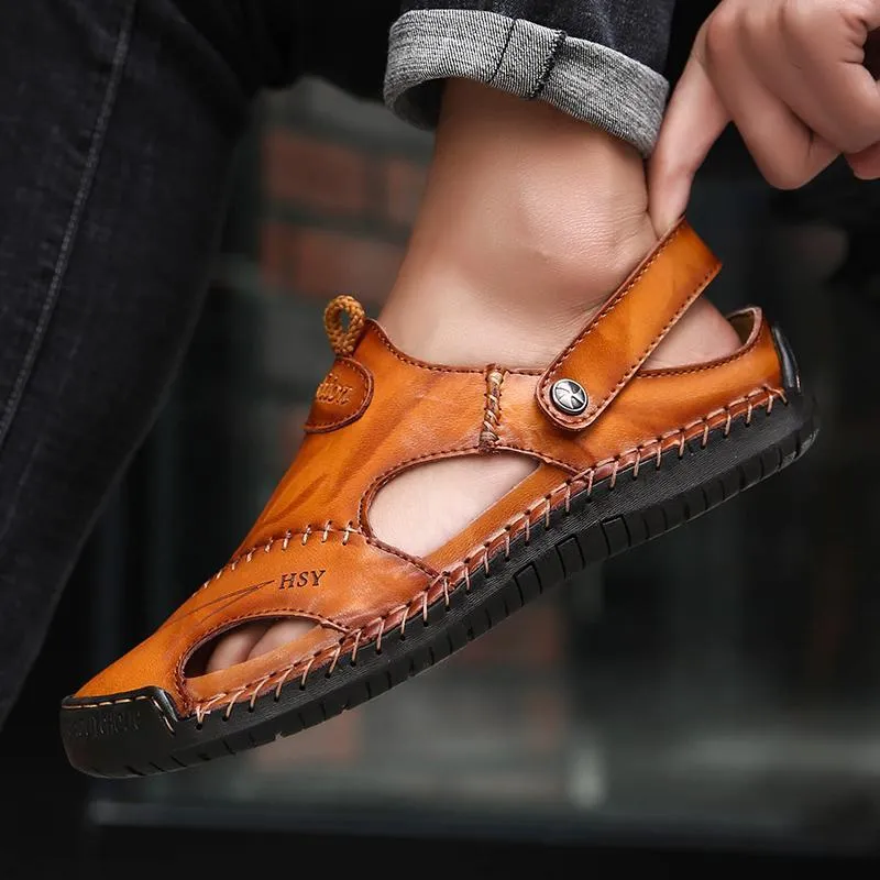 Men's Hand Stitching Soft Outdoor Closed Toe Leather Sandals