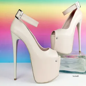 Nude Cream Ankle Strap Peep Toe Heels