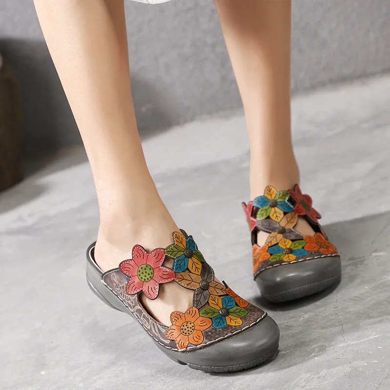 Retro Genuine Leather Handmade Painted Comfortable Slippers