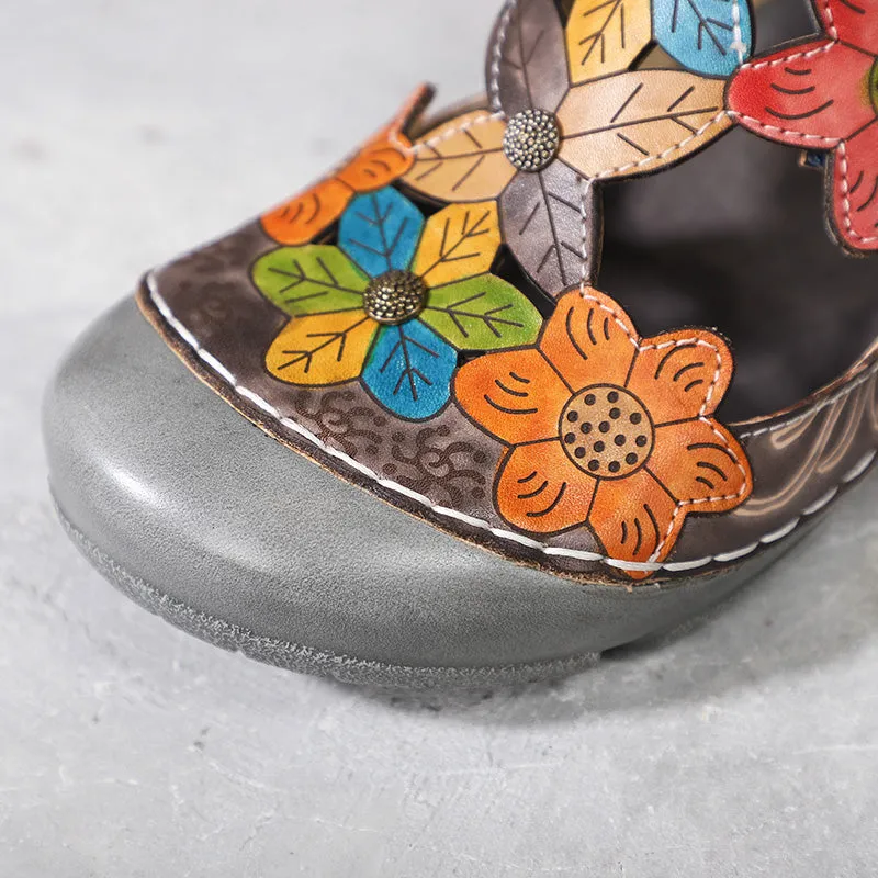 Retro Genuine Leather Handmade Painted Comfortable Slippers