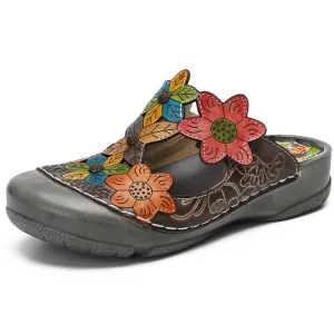 Retro Genuine Leather Handmade Painted Comfortable Slippers