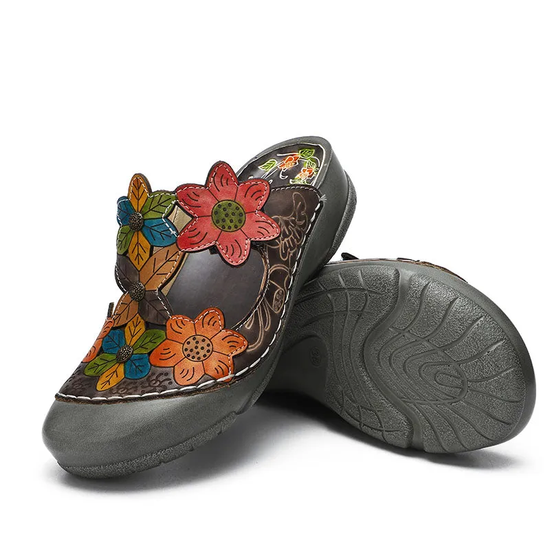 Retro Genuine Leather Handmade Painted Comfortable Slippers