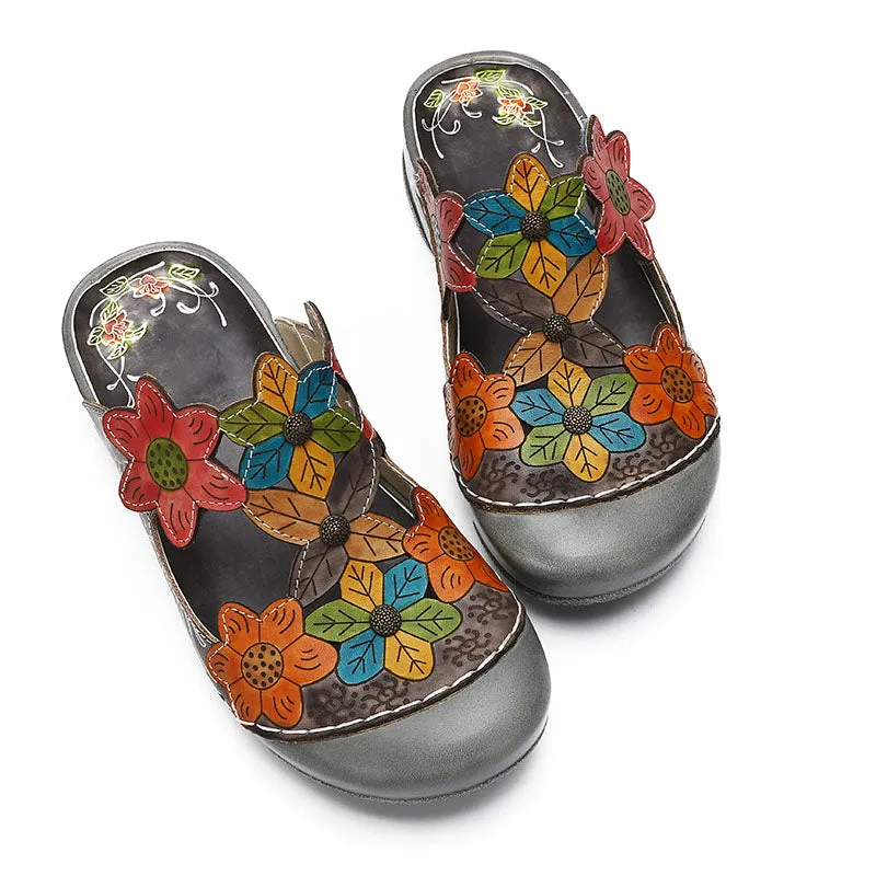 Retro Genuine Leather Handmade Painted Comfortable Slippers