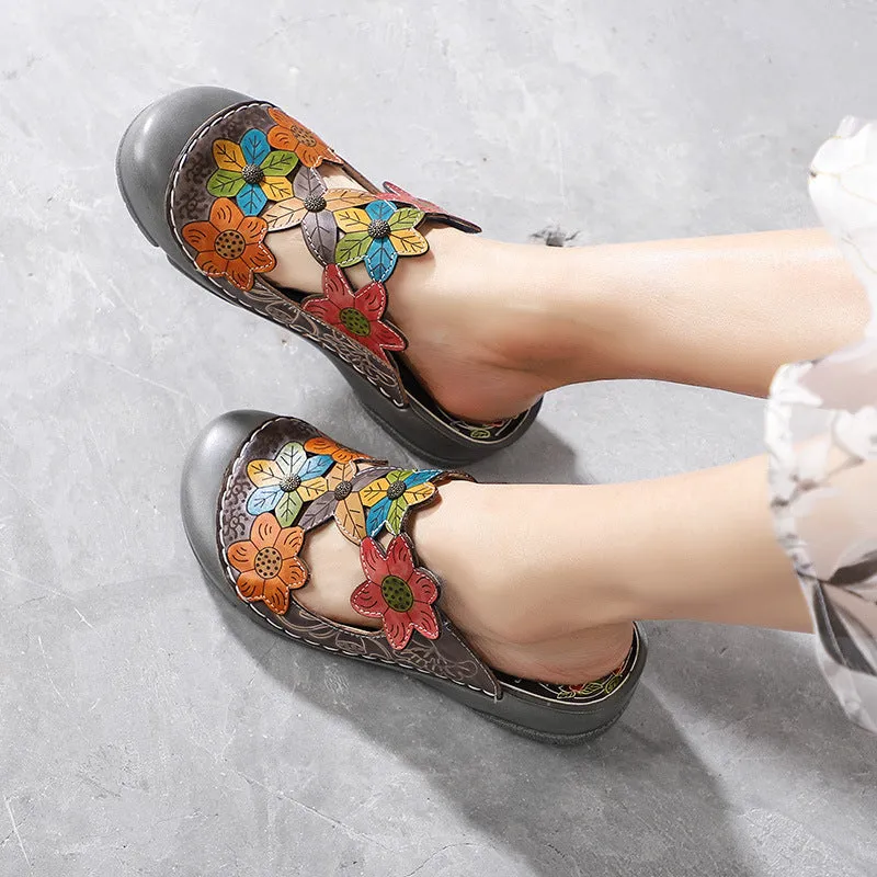 Retro Genuine Leather Handmade Painted Comfortable Slippers