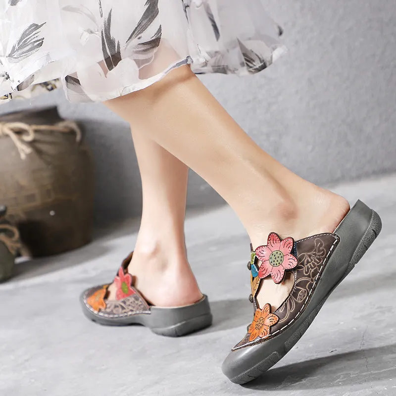 Retro Genuine Leather Handmade Painted Comfortable Slippers