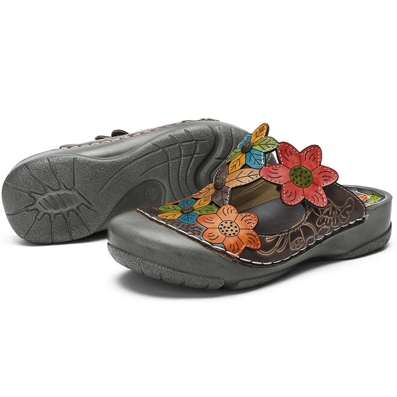 Retro Genuine Leather Handmade Painted Comfortable Slippers