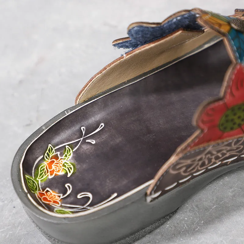 Retro Genuine Leather Handmade Painted Comfortable Slippers