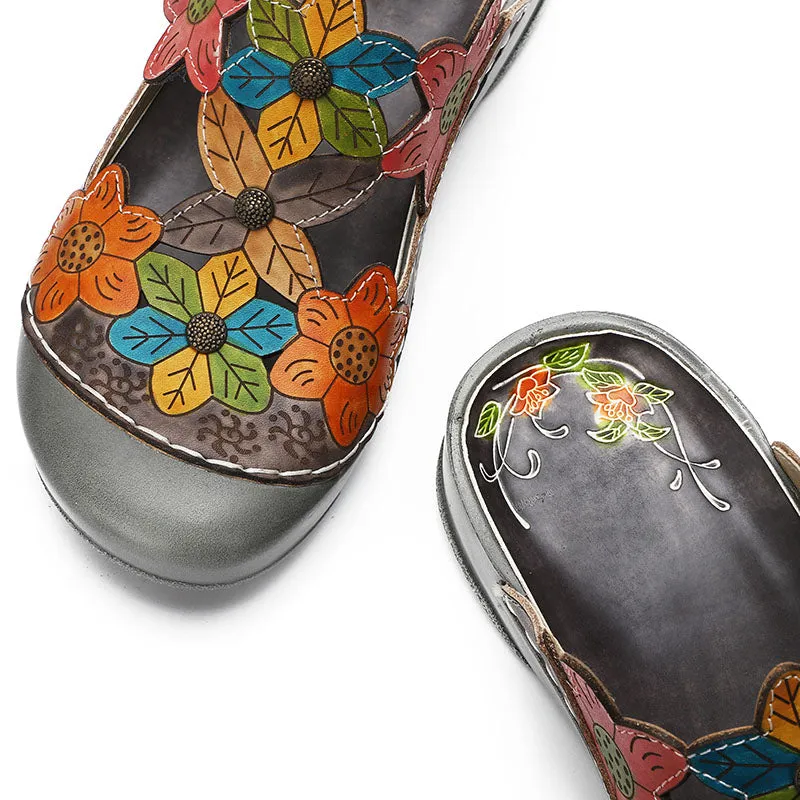Retro Genuine Leather Handmade Painted Comfortable Slippers