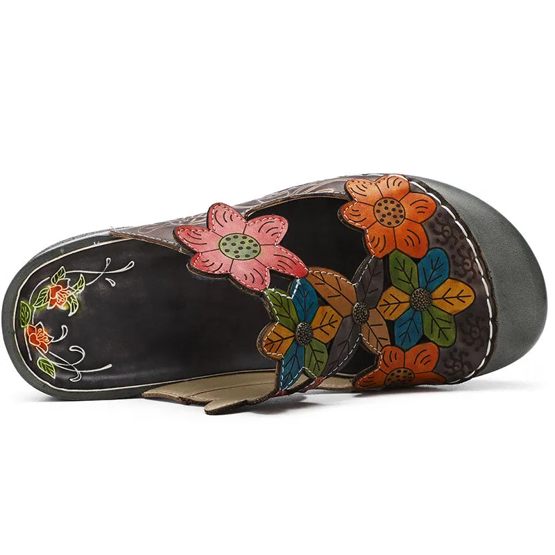 Retro Genuine Leather Handmade Painted Comfortable Slippers