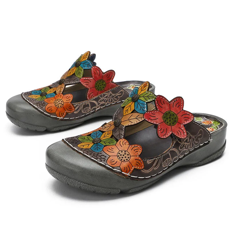 Retro Genuine Leather Handmade Painted Comfortable Slippers
