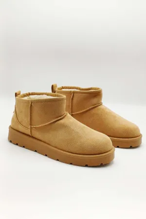 Zeda Small Flatform Faux Fur Ankle Boots in Sand